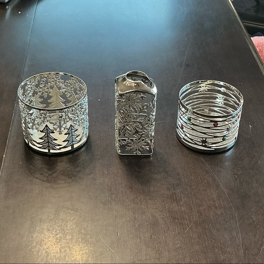 Silver Holiday Candle Holders Set and soap holder